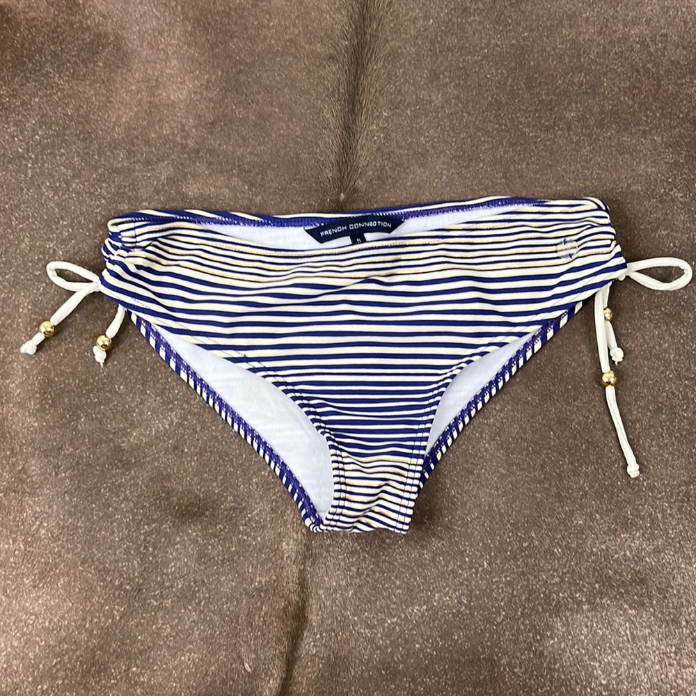 FCUK French Connection Metallic Striped Ruched Tie Bikini Bottom